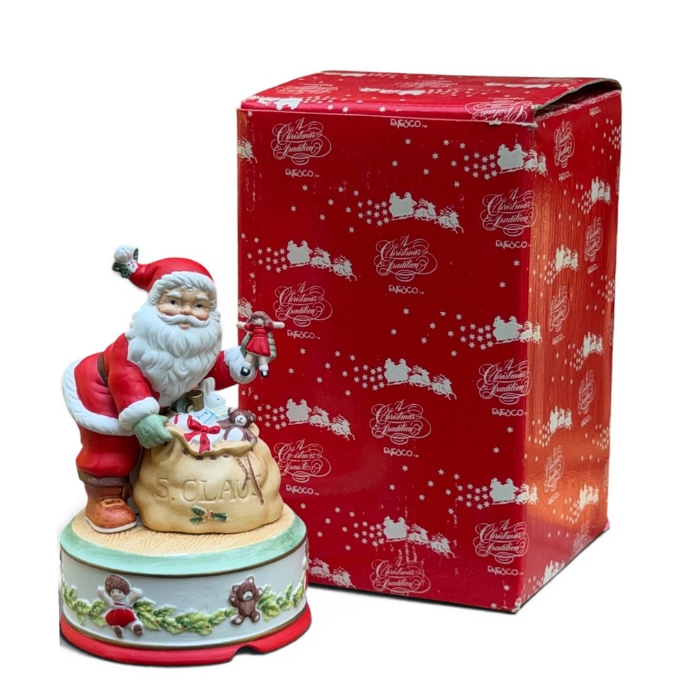 Vintage 1987 Enesco I Believe in Santa Musical Figurine Bag of Toys Original Box